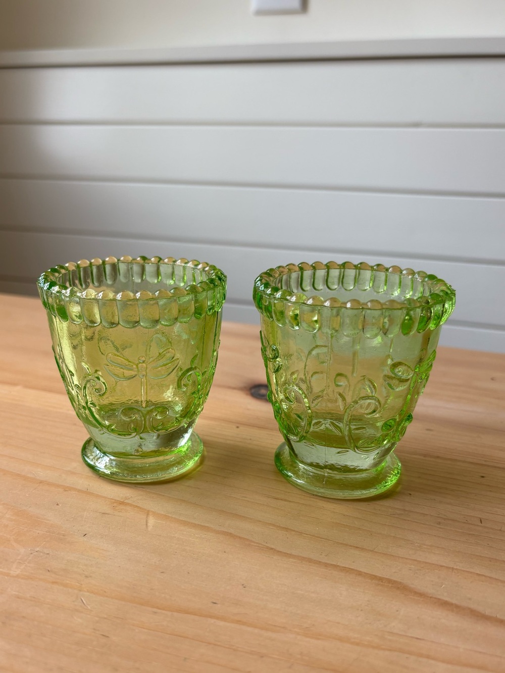 Vintage Green Glass Votives Candle Holders